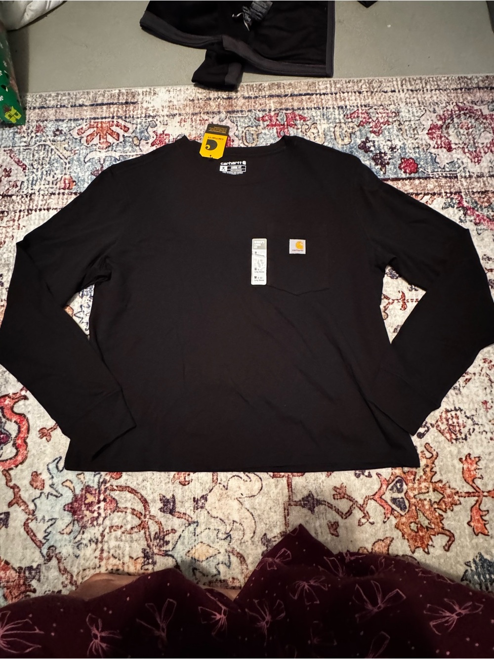 Carhartt Black Long-Sleeve Pocket Tee with Logo Patch